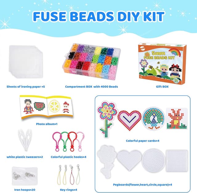 Detalle de Fuse Beads Kit (24 Colours, 5mm) with Pegboards, Tweezers, Ironing Papers & Keyrings