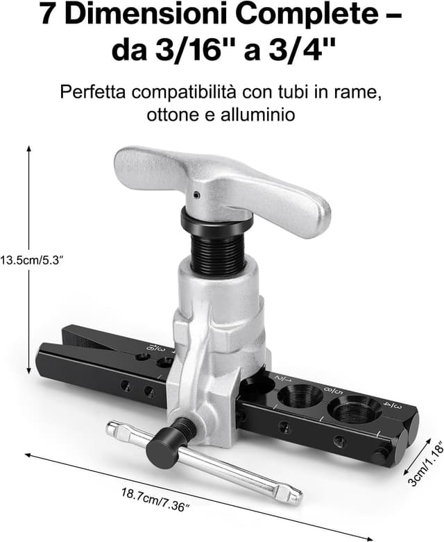 Detalle de Ordriv cartellatrice per tubi in rame 3/16"-3/4" con svasatura a 45° in acciaio 45# e manico a T scorrevole