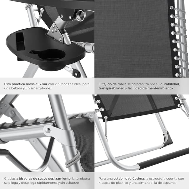 Thumbnail 5 de tectake Silla tumbona plegable gris 1