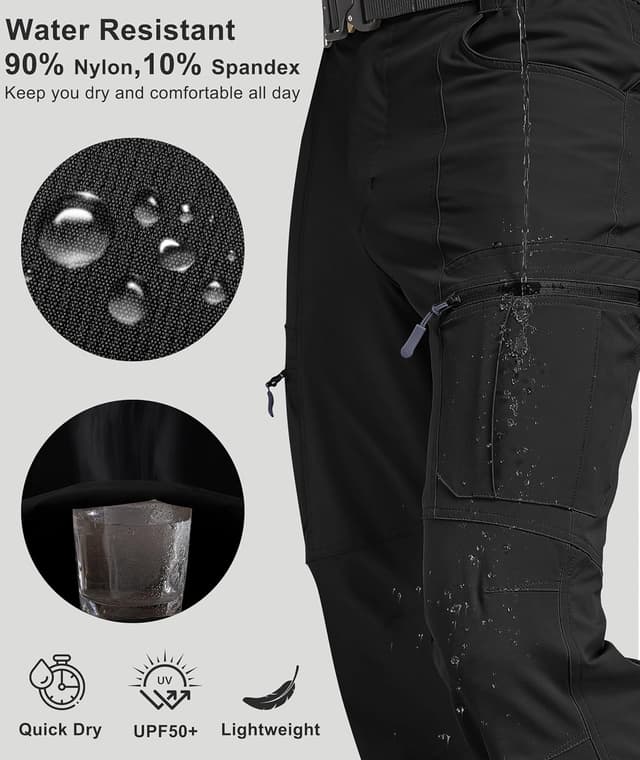 Detalle de Men’s Waterproof Hiking Cargo Work Pants (6-Pocket) — Lightweight Nylon Quick-Dry Outdoor Travel Pants