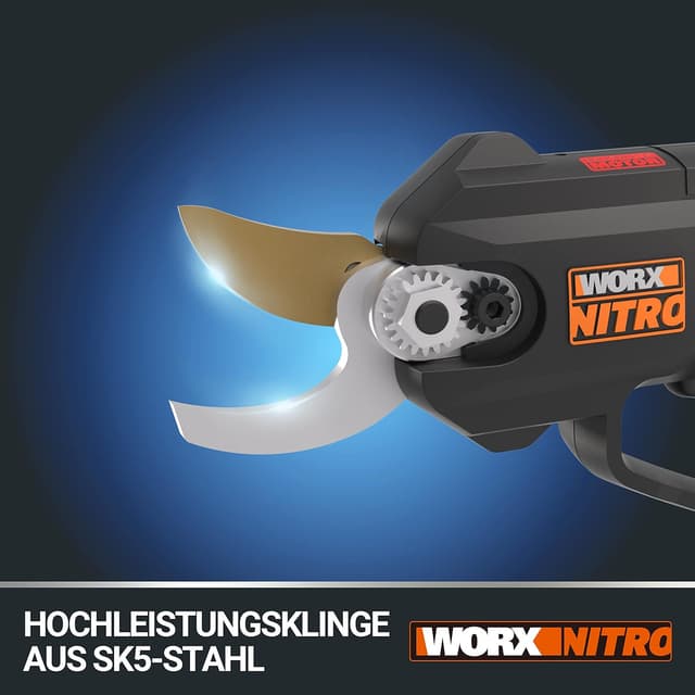 Detalle de WORX NITRO WG330E Akku-Astschere 20V (WG330E) – bürstenloser Motor, 2Ah Akku & Ladegerät
