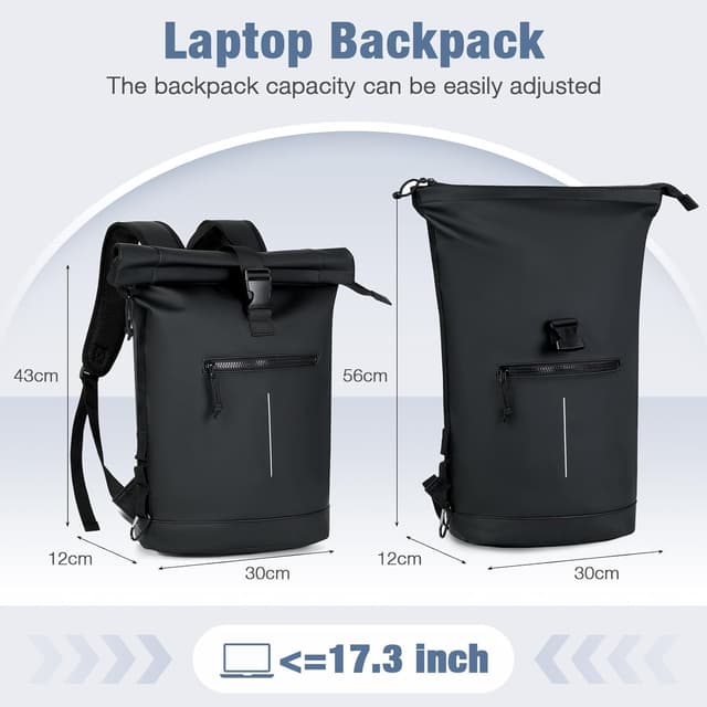 Detalle de 17-inch waterproof laptop backpack roll top