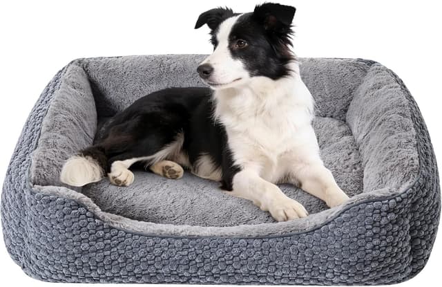 Detalle de Oveppy Large Dog Bed 76x62x23cm – Washable super-soft rectangle with raised edge