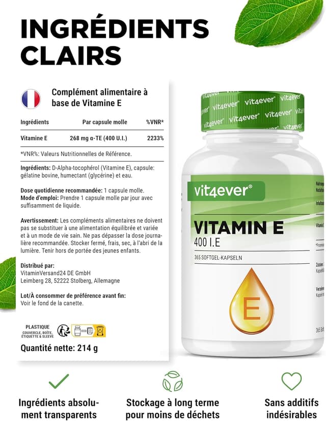 Detalle de Vit4ever Vitamine E naturelle 400 U.I. – 365 capsules softgel