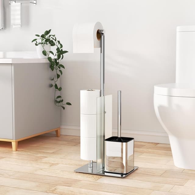 Thumbnail 6 de Porta carta igienica da terra con scopino e portarotolo in acciaio inox 🚽