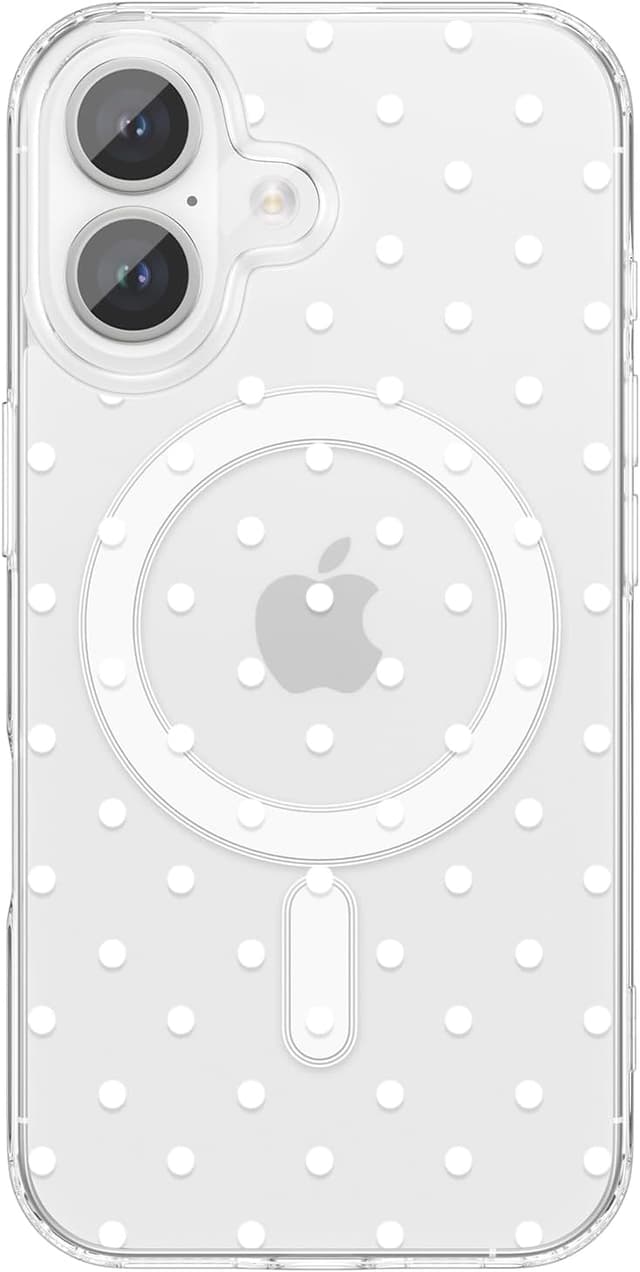 Detalle de ZTOFERA Magnetic Clear Polka Dot Case for iPhone 17 (MagSafe Wireless Charging, Slim Soft Protection) — White Dot