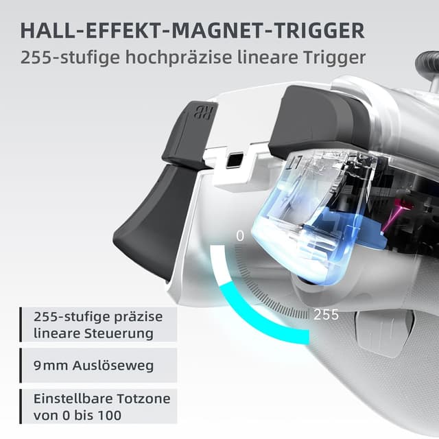 Detalle 2 de Machenike G5PRO MAX SE Bluetooth-Controller mit Ladestation (Grau) – Hall-Effect, 1.000 Hz