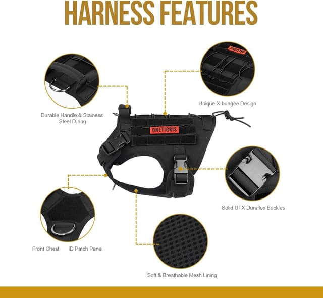 Detalle de OneTigris Fire Watcher Tactical Dog Harness (Black, Large) – comfortable patrol vest with MOLLE