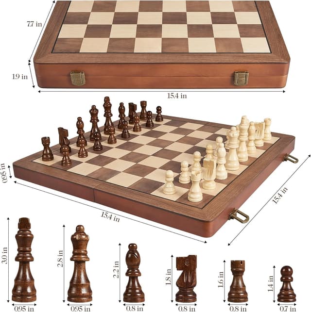 Detalle 2 de ELONGDI 15" Wooden Chess Set with Magnetic Pieces ♟