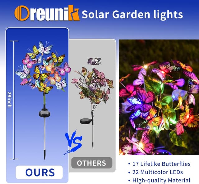 Detalle 2 de Oreunik Butterfly solar lights 2 pack