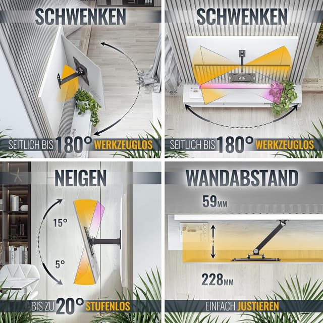 Detalle de RICOO TV Wandhalterung S1222 – schwenkbar & neigbar für 32–55 Zoll, VESA 200 x 200 mm bis 30 kg