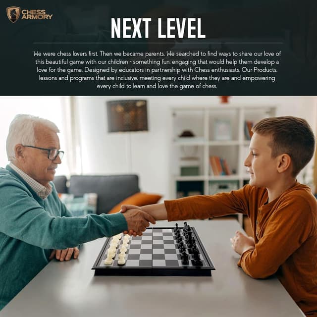 Detalle de Chess Armory Magnetic 9.5-Inch Travel Chess Set with Folding Board, Storage Box & 2 Extra Queens