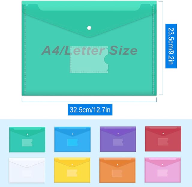 Detalle de Mutsitaz 24er Set A4-Dokumententaschen mit Druckknopf – bunte Kunststoffhüllen, 8 Farben