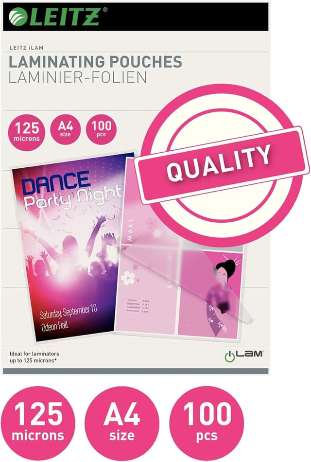 Detalle 2 de Leitz 33808 Laminierfolien A4 125 µm, 100er Pack