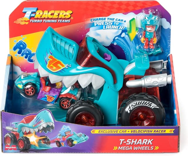 Thumbnail 6 de T-Racers Mega Wheels T-Shark Fahrzeug-Launcher mit exklusivem Fahrer Velocifish und exklusivem Fahrzeug