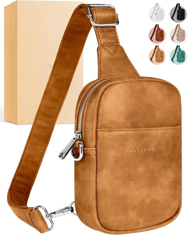 Detalle de Vantamo RFID Blocking Crossbody Bag for Women – Vegan Leather Sling with Anti-Pickpocket Clip