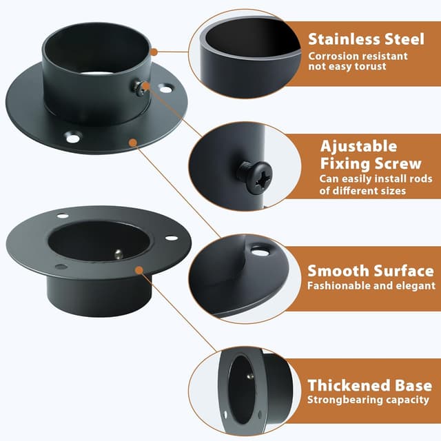 Detalle de Mooche 4 pcs stainless steel curtain pole holders rail brackets (wall mount) in black