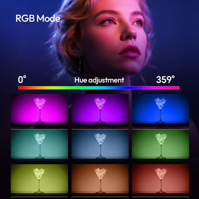 Detalle 2 de ULANZI C10RGB 10W Handy Licht mit Clip & Cold-Shoe-Halterung (84 LEDs) – RGB-Vollfarbmodus & 1.800–9.000K