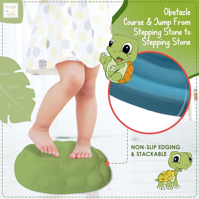 Detalle de Hapinest Turtle Balance Stepping Stones for Kids (Obstacle Course Coordination Game, Ages 3–8+)