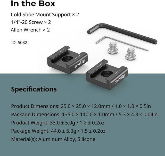 Thumbnail 6 de SmallRig Anti-Twist Cold Shoe Mount Adapter (2er-Set) mit 1/4”-20 Schrauben – für Blitz/LED, Monitor & Mikrofon