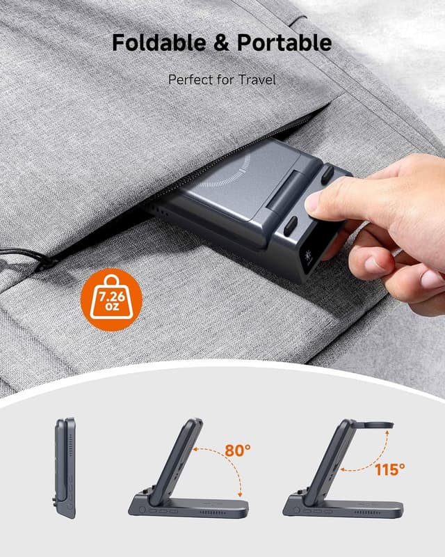 Detalle de SwanScout 703S caricatore wireless 3 in 1 per Samsung (S26 Ultra/S26+/S25 e Galaxy Watch 8/7/6/5/4 e Galaxy Buds) senza adattatore