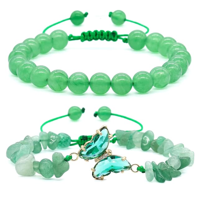 Detalle 2 de 2er-Set verstellbare Schmetterlings-Armbänder mit grünem Aventurin (8 mm) – Damen