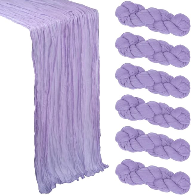 Detalle de 6-Pack Lilac Purple Cheesecloth Table Runner (10Ft, 35x120 in) for Easter, Spring, and Boho Decor