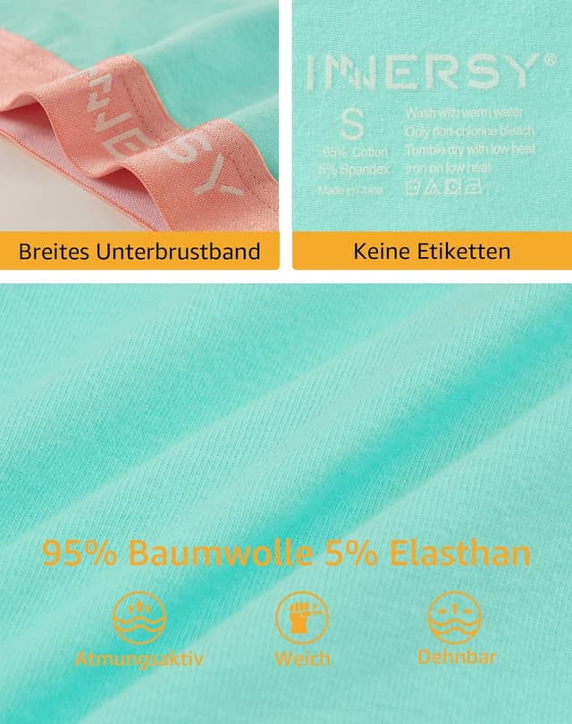 Detalle de INNERSY reggiseno sportivo da bambina in cotone senza ferretto (con confezione da 3), taglie 116-164