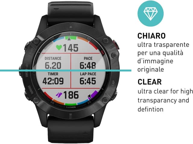 Detalle de smartect Vetro Temperato per Garmin Fenix 6 / 6 Pro (3 pezzi, Clear) anti-graffio 9H, compatibile