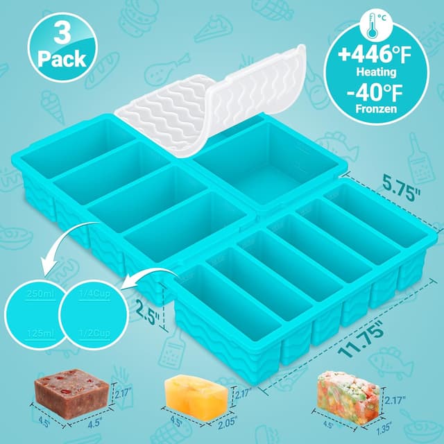 Thumbnail 5 de 3-Pack Silicone Freezer Trays with Lid 500ml 🍧