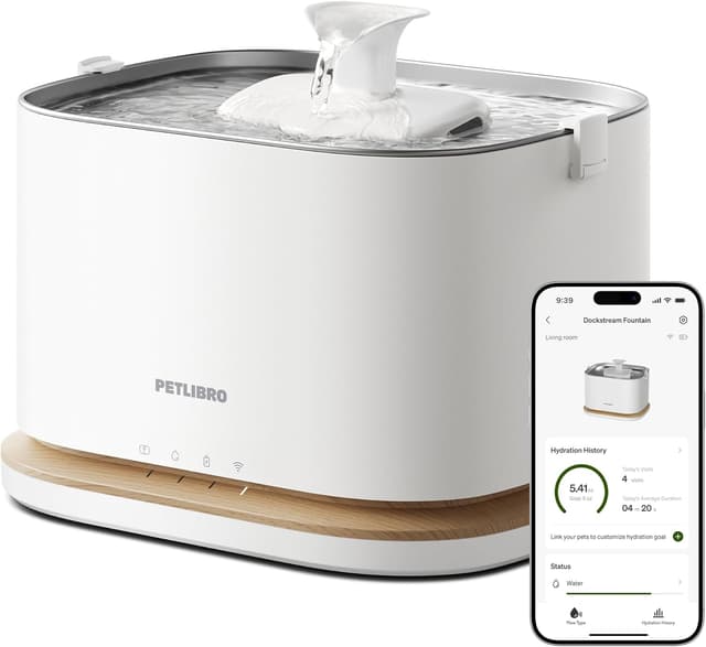 Detalle de PETLIBRO Upgrade Katzenbrunnen Dockstream 2 – kabelloser Trinkbrunnen mit App-Überwachung, 3 l, 5-GHz-WiFi