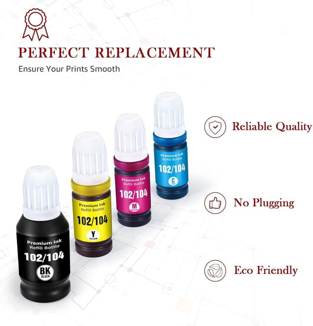 Detalle de Toner Kingdom 104/102 Tinte kompatibel als 4‑Farben-Multipack für Epson EcoTank (für ET-Modelle wie ET-2720, ET-4700 u. a.)