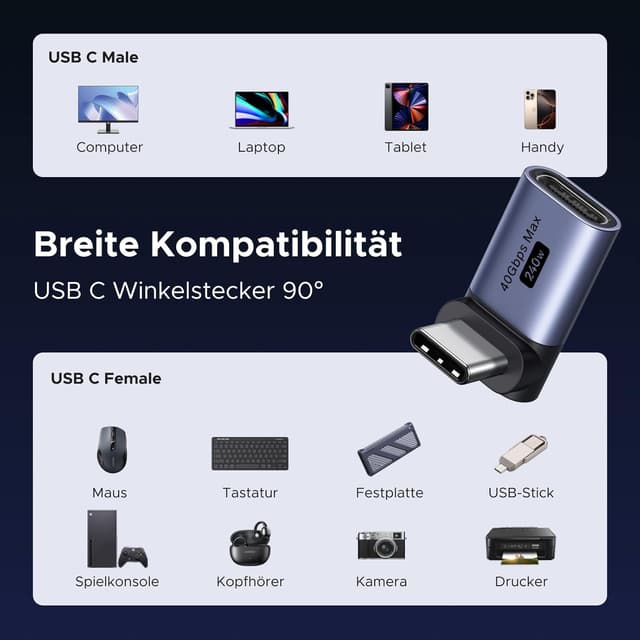 Detalle 2 de UGREEN USB-C Winkeladapter 90° 3 Stück
