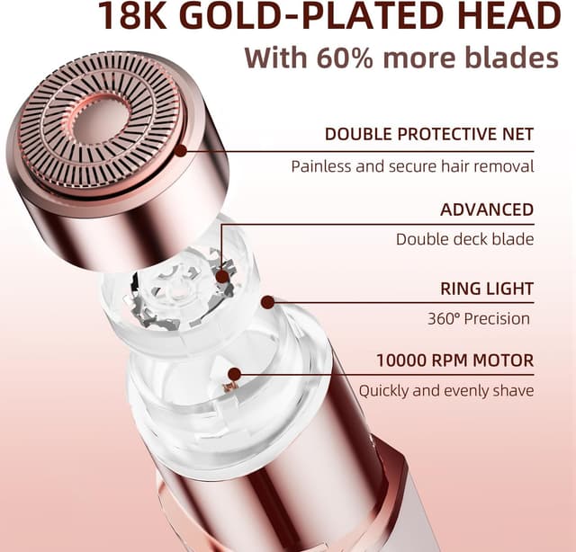 Detalle de Electric Rechargeable Facial Hair Remover for Women with LED Light and 2 Replacement Heads