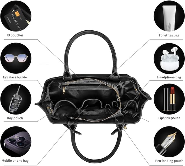 Detalle de VICTORIA HYDE Borsa a mano grande da donna in pelle PU nera (con tracolla regolabile)