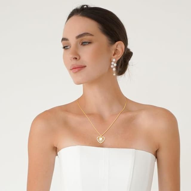 Detalle de Jrêveinfini Collier Cœur en argent sterling 925 avec double cœur et zircon cubique