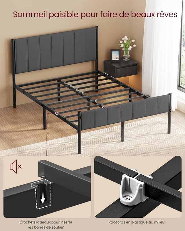 Thumbnail 5 de VASAGLE RMB973GN01 Cadre de lit 140x190 cm