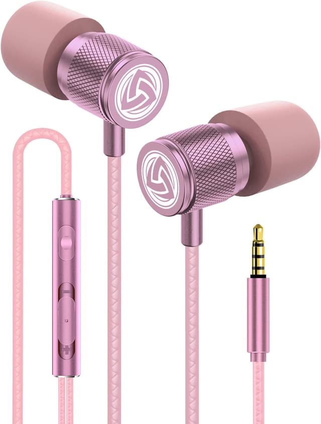Detalle de LUDOS Ultra Wired Earbuds (In-Ear) with Microphone, Noise Isolating, Memory Foam Tips, 5-Year Warranty — Pink