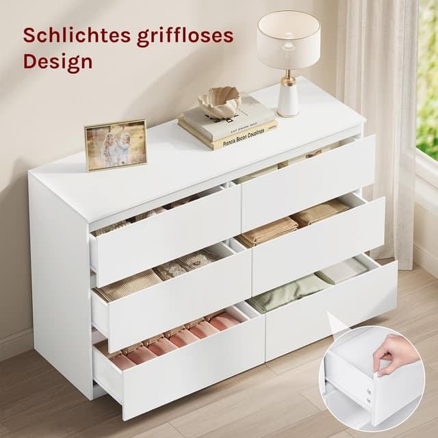 Thumbnail 6 de WOLTU Kommode weiß mit 6 Schubladen – moderner Schubladenschrank für Wohnzimmer, Schlafzimmer & Flur (120 x 40 x 75 cm)