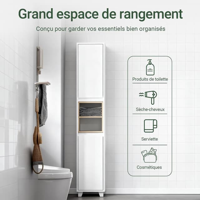 Thumbnail 3 de SoBuy BZR147-W meuble salle de bain 30x170x30 cm