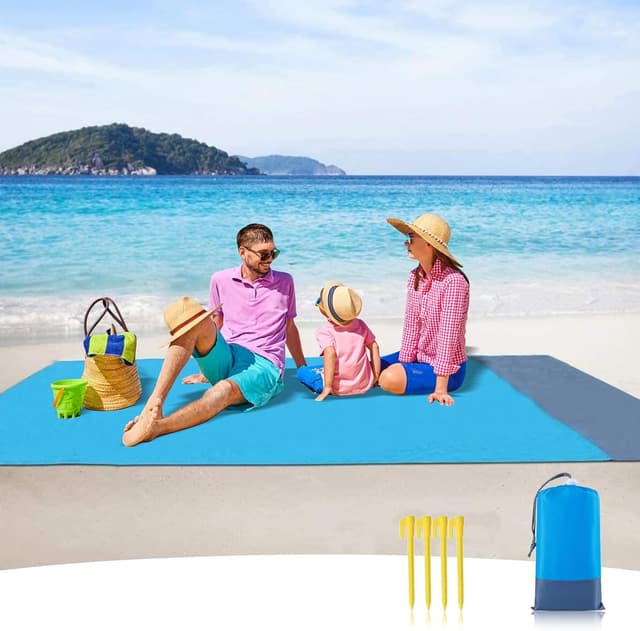 Detalle de Sendowtek Coperta da spiaggia impermeabile 210 x 200 cm per picnic, 4 angoli e anti-sabbia