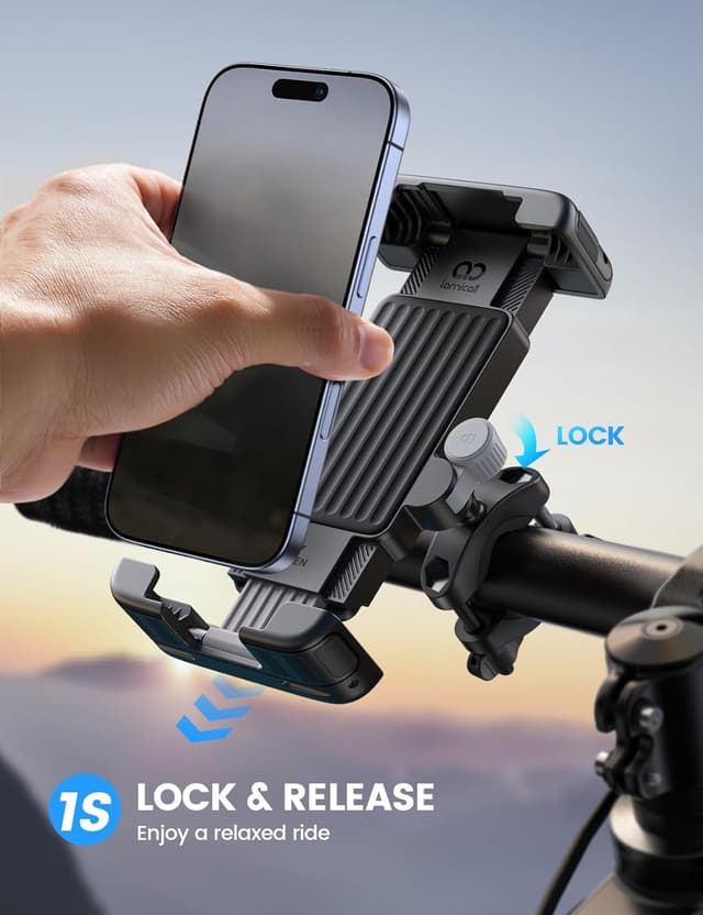Detalle 2 de Lamicall Bike Phone Holder Bicycle with Foldable Clamp – Universal motorcycle/handlebar mount for iPhone & Samsung (Gray)