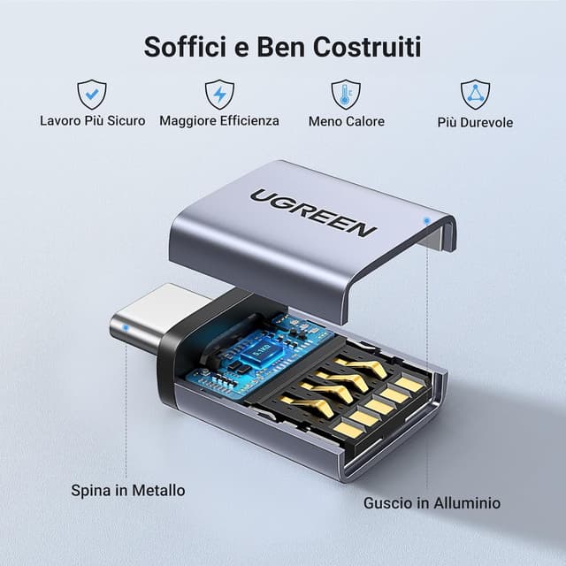 Detalle 2 de UGREEN Adattatore USB-C OTG 3.0 a 2 pezzi