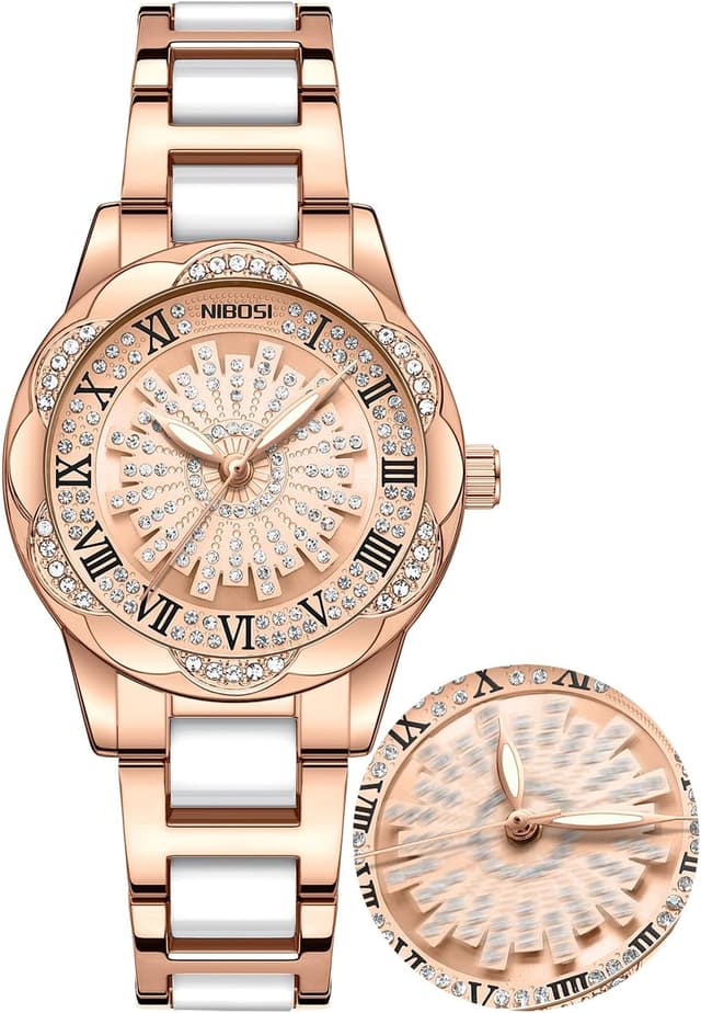 Detalle de NIBOSI Orologio da donna analogico al quarzo con quadrante diamantato e sfera giratoria