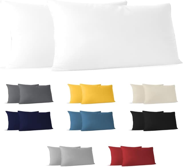 Detalle de Dreamzie Kissenbezug 40 x 80 cm (Set mit 2) aus 100% Jersey-Baumwolle – weiß