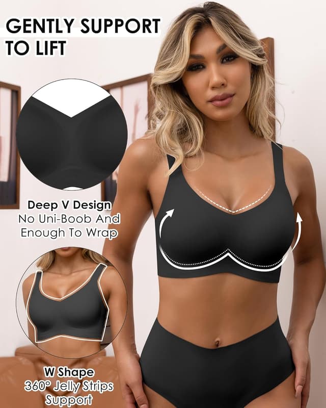 Detalle 2 de HORISUN Damen-BH ohne Bügel „Comfy“ – nahtloser Push-Up Bralette mit breiten Trägern für größere Brüste