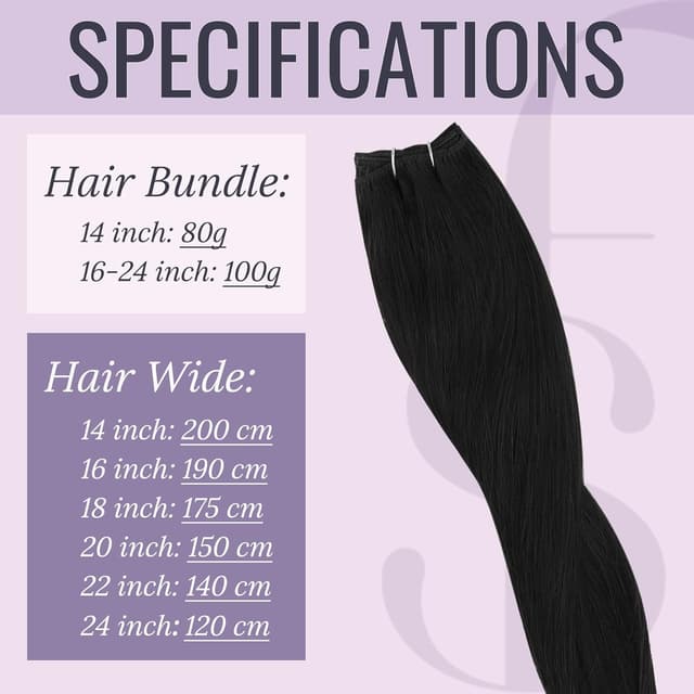 Detalle 2 de Fshine Echthaar-Haarverlängerung als Tressen (60 cm, 100 g) in Pechschwarz zum Einnähen