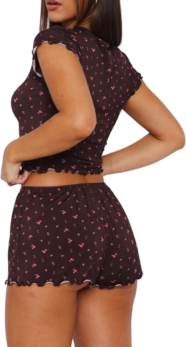 Detalle 2 de BONITEE women’s casual 2-piece pyjamas set (short sleeve top & shorts) for summer lounging