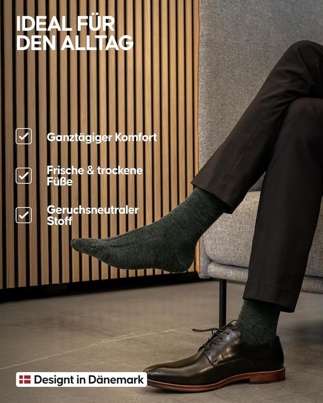 Detalle de DANISH ENDURANCE Premium Merino Socken für Business & Alltag (Crew), anti-blasen, atmungsaktiv – 3 oder 5 Paar