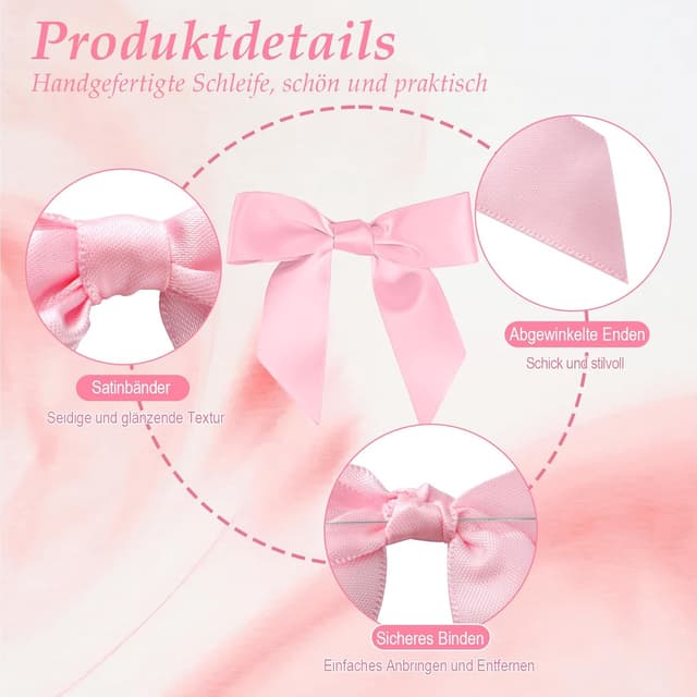 Detalle de KASURE 60 Stück Schleifen Weihnachtsbaum in Rosa – kleine Satinschleifen mit Draht zum Basteln & Verpacken
